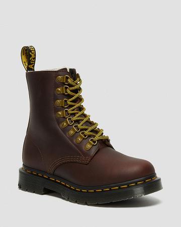 Brown Women's Dr Martens 1460 Pascal DM's Wintergrip Leather Winter Boots | CA 274NWY